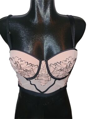Auden Pink Mesh And Black Trim Underwired Bustier Corset Bra Size M